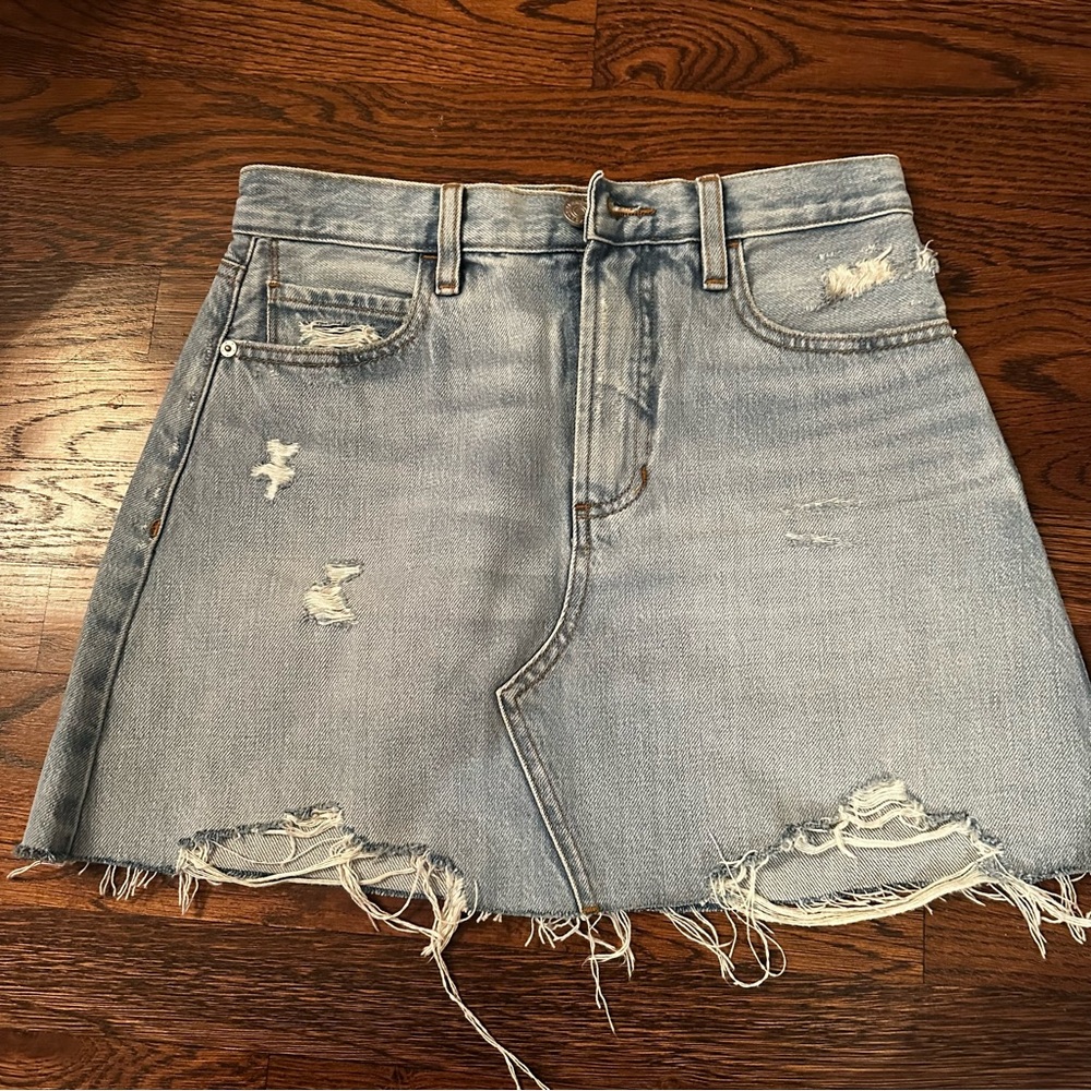 Frame Le High 'N' Tight Denim Mini Skirt | distressed jean skirt - Picture 2 of 11